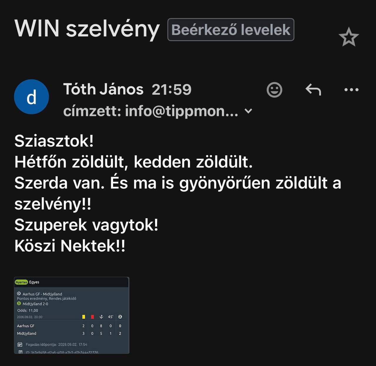 Tipp Visszajelzés