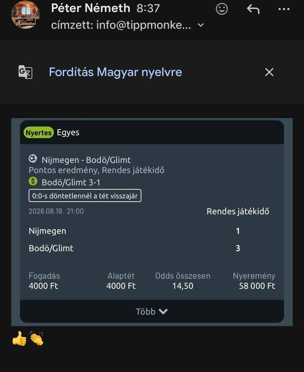 Tipp Visszajelzés