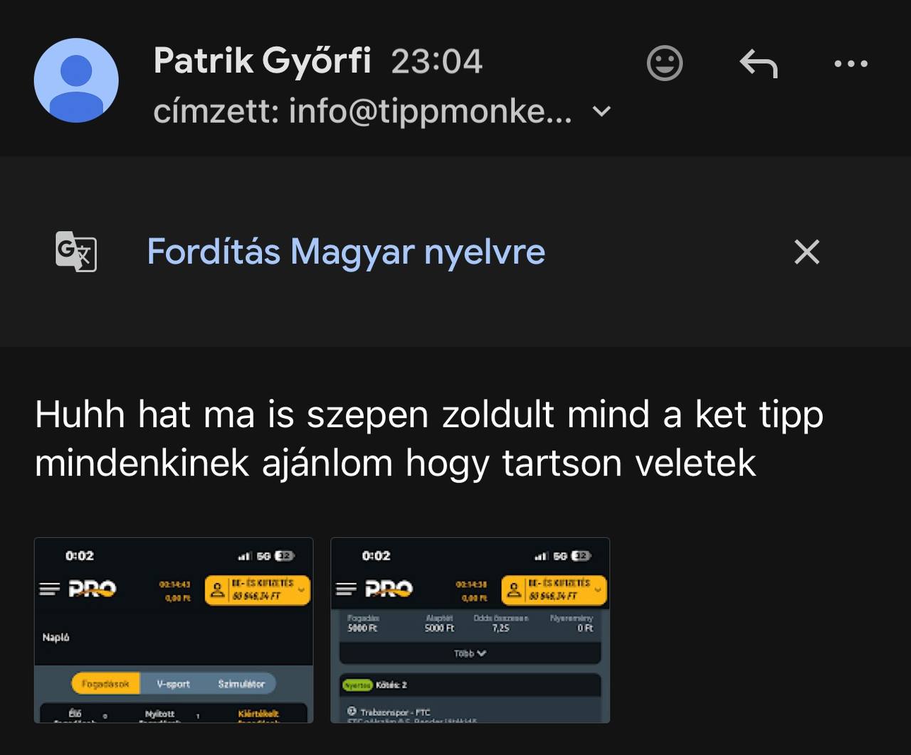 Tipp Visszajelzés