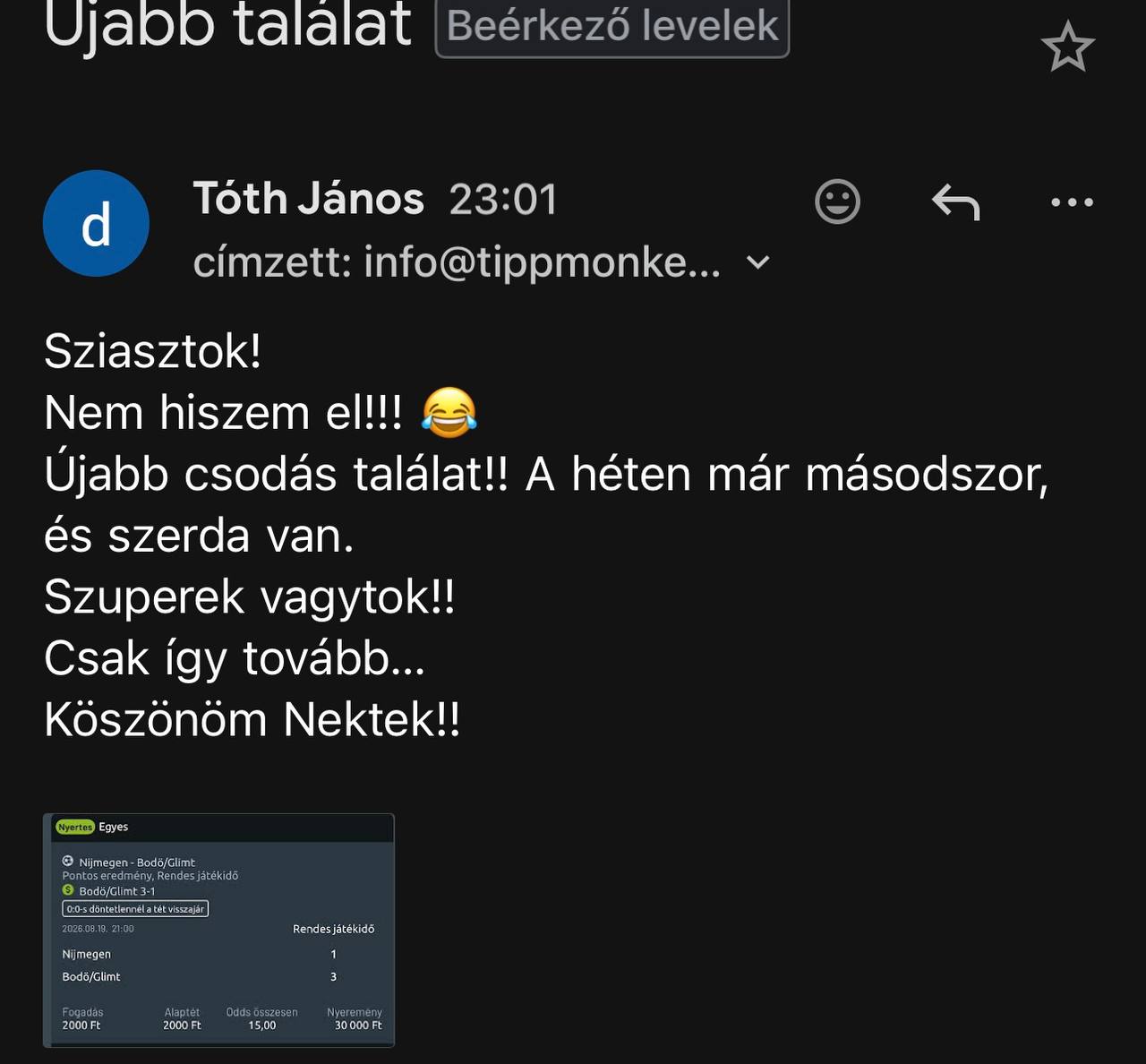 Tipp Visszajelzés