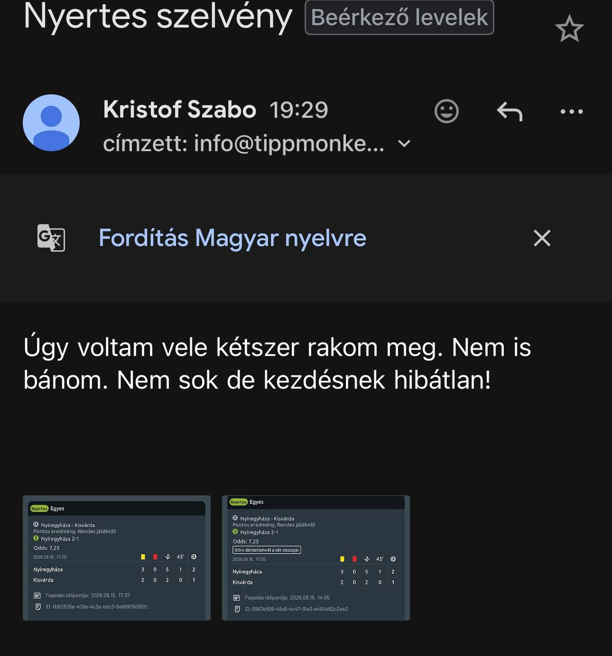 Tipp Visszajelzés