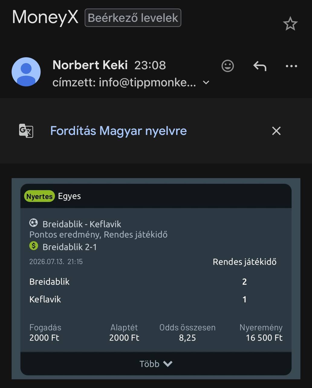 Tipp Visszajelzés