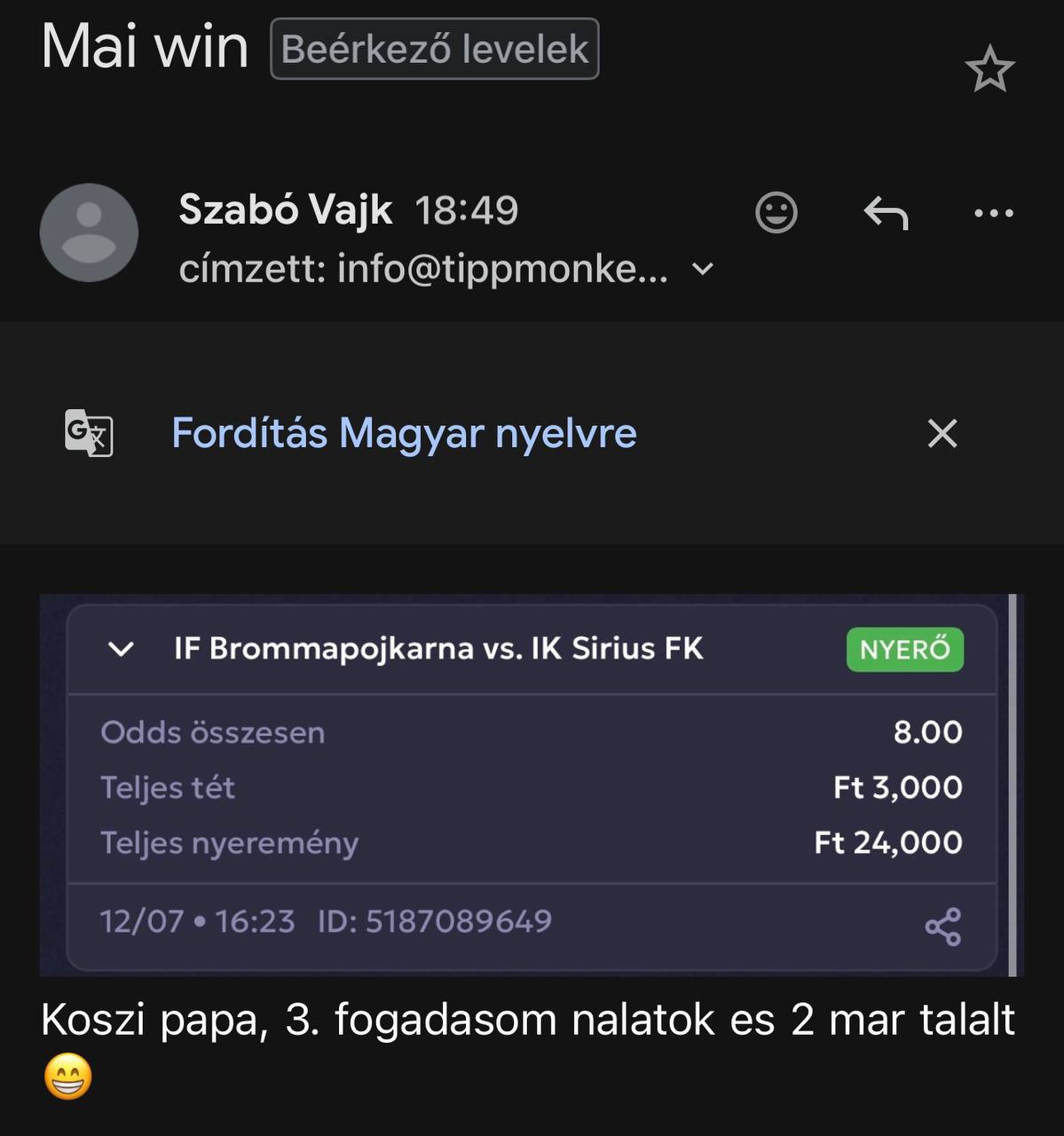 Tipp Visszajelzés