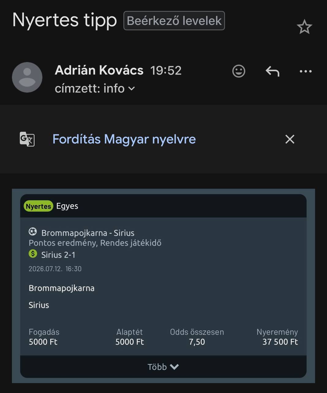 Tipp Visszajelzés