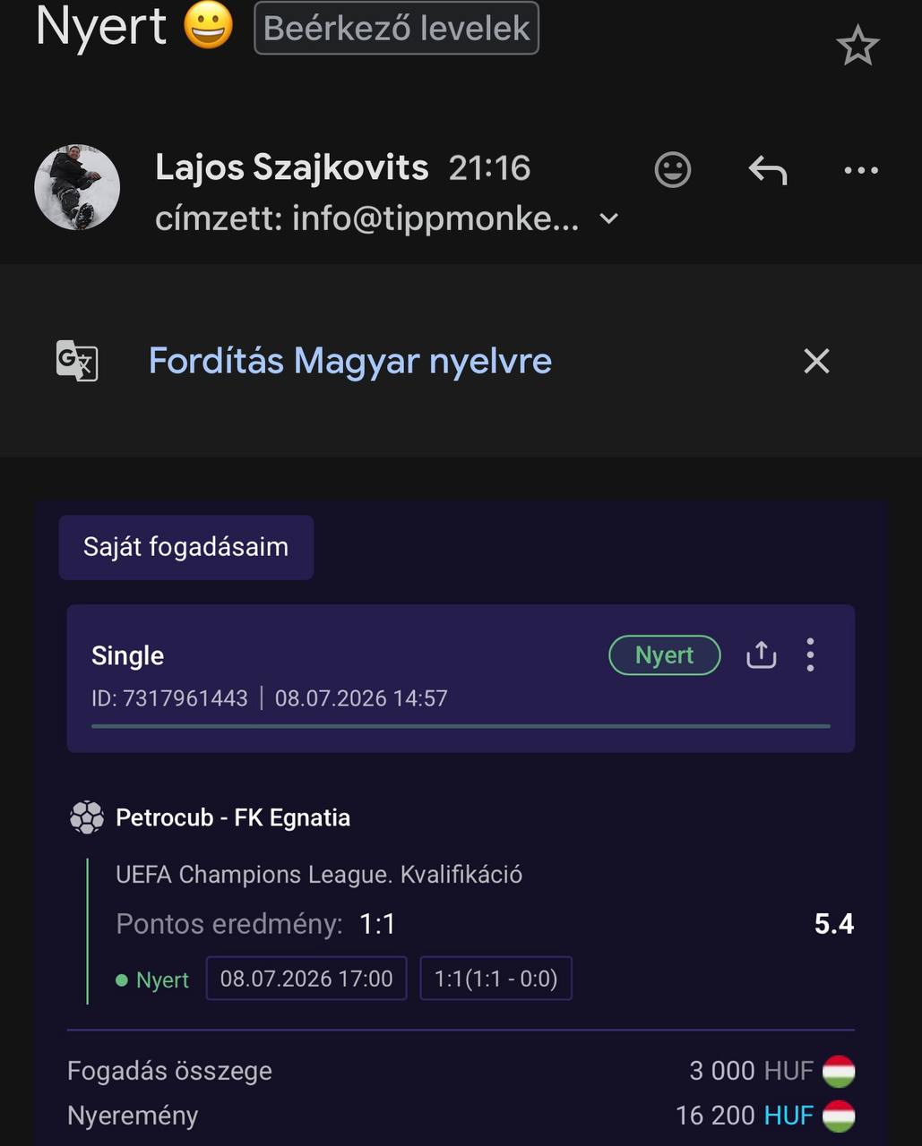 Tipp Visszajelzés
