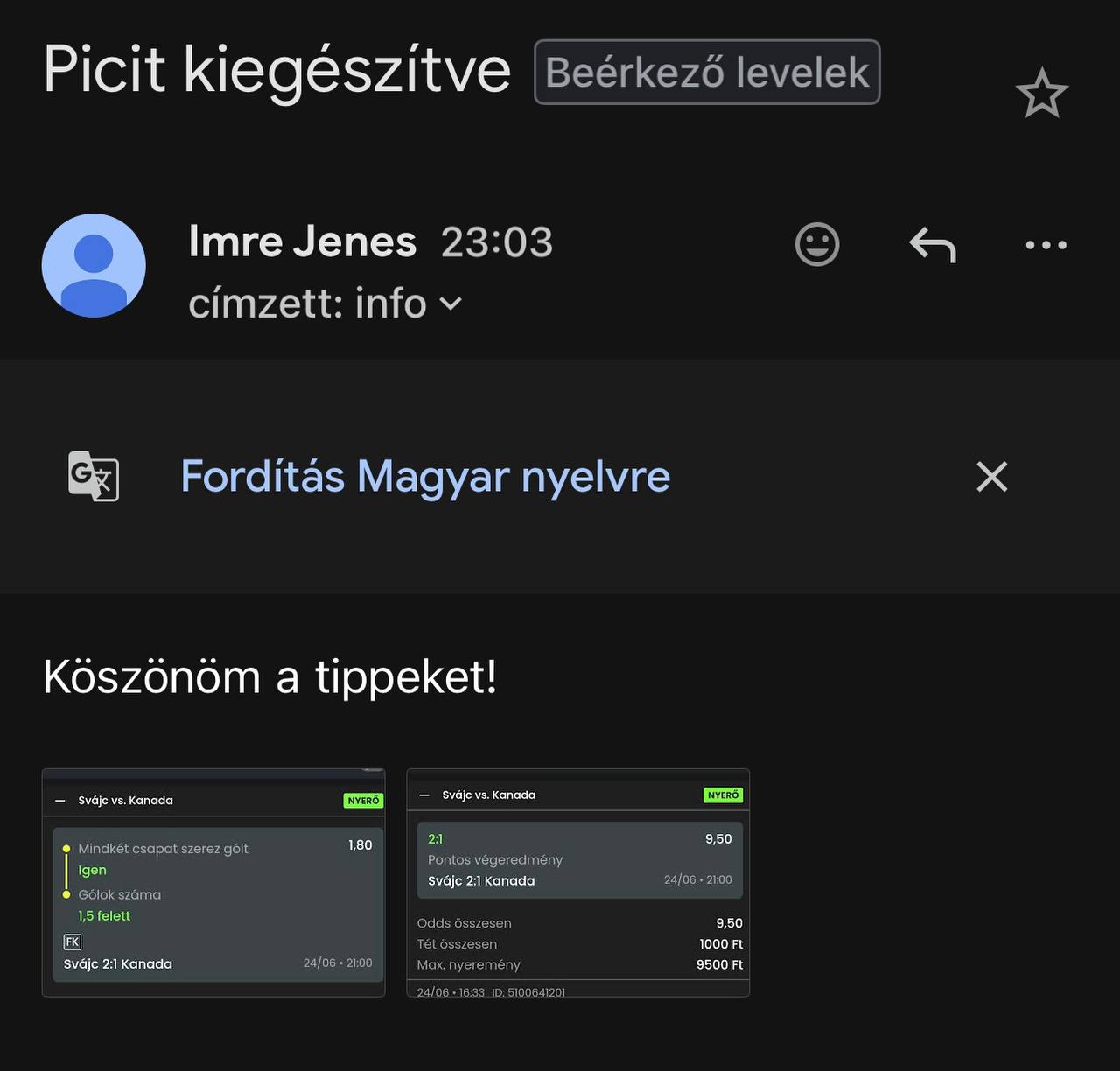 Tipp Visszajelzés