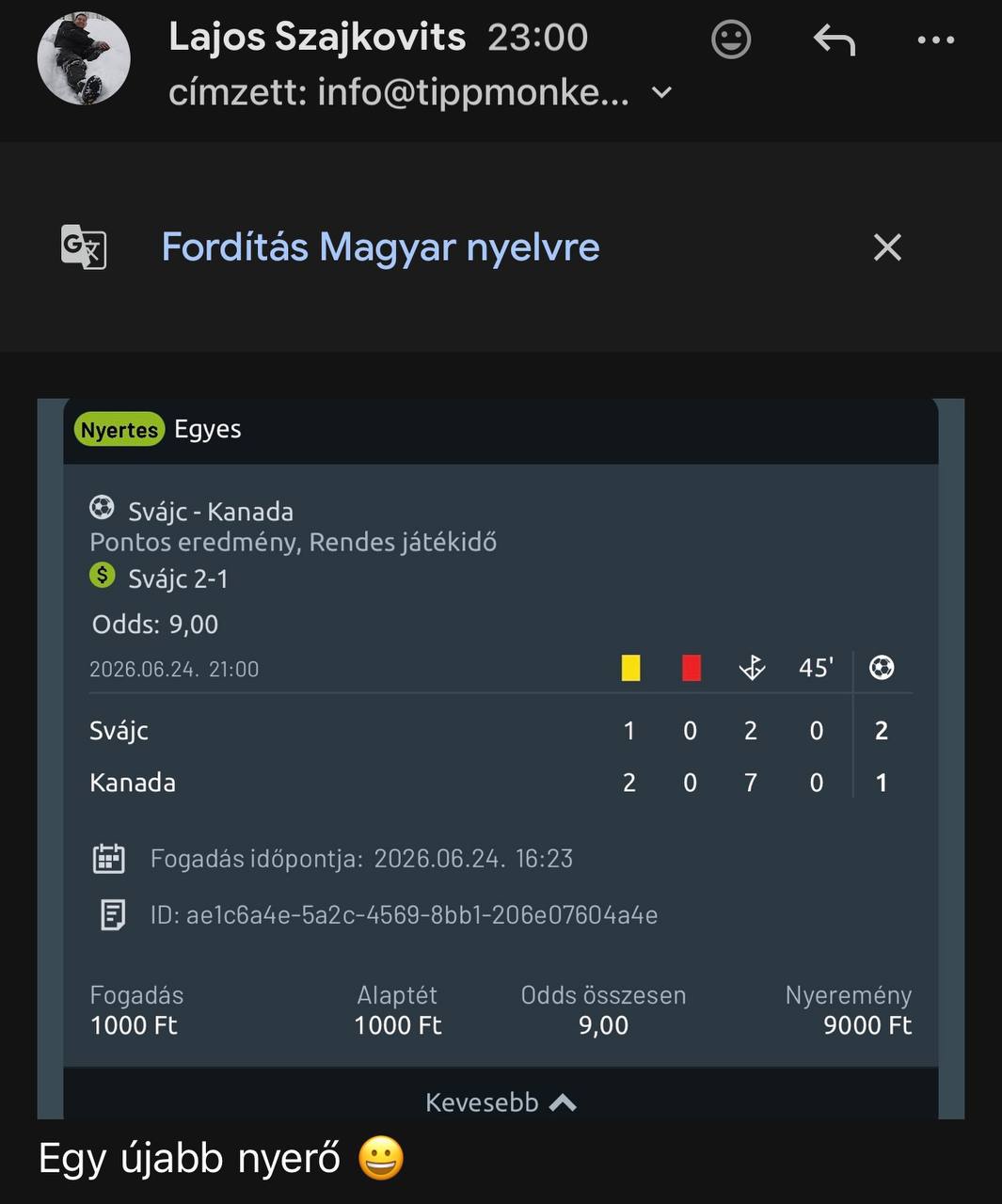 Tipp Visszajelzés