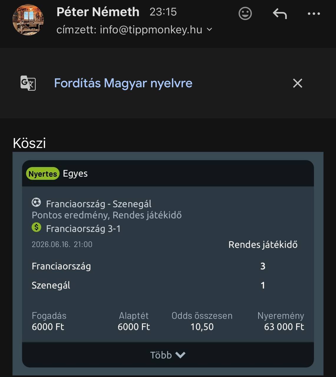 Tipp Visszajelzés
